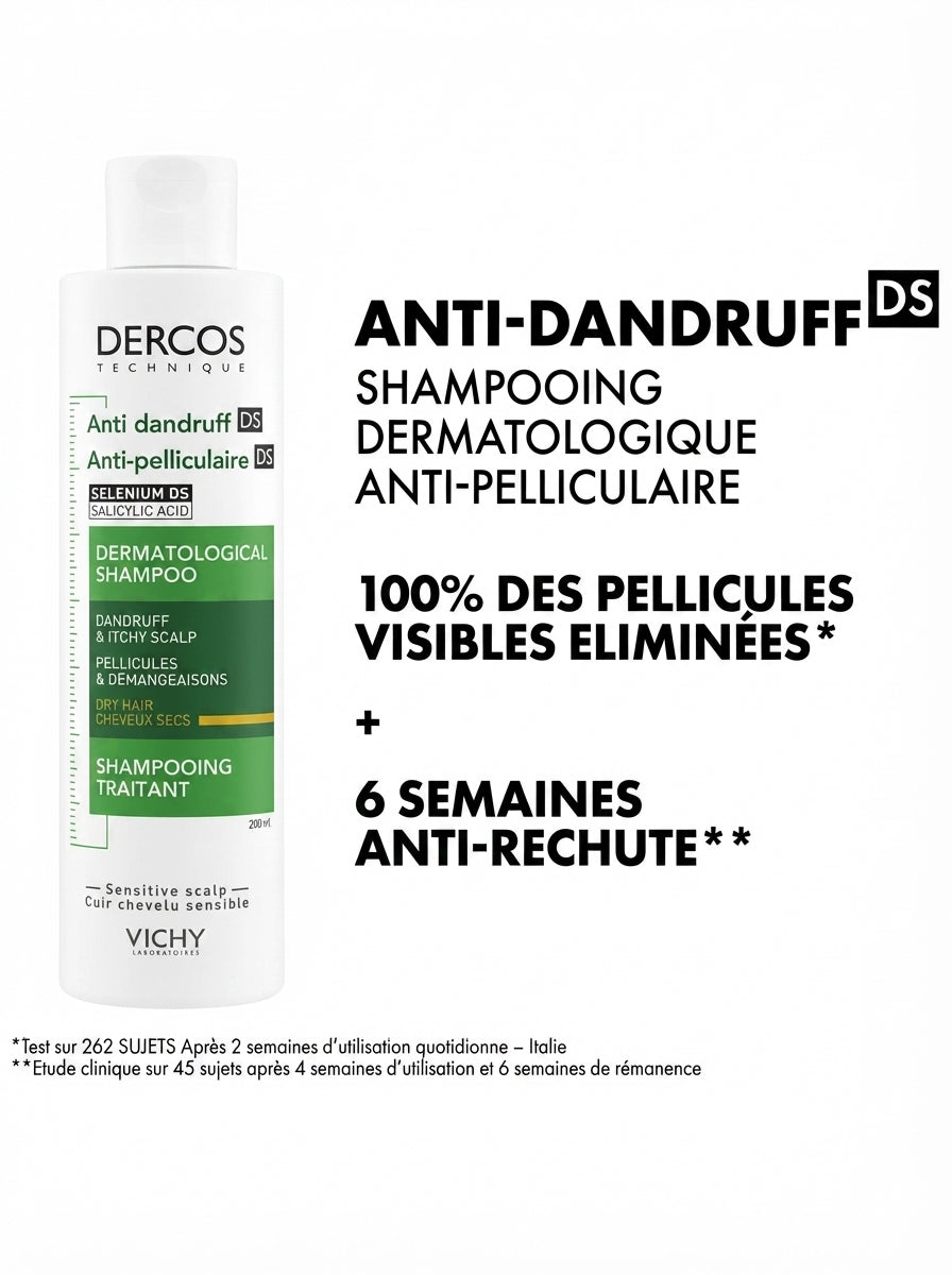 DERCOS SHAMPOOING ANTI-PELLICULAIRE DS CHEVEUX SECS 200 ML